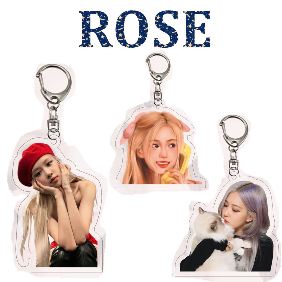 1pc ROSE Black-Pink Gantungan Kunci Akrilik Black Pink Park Chaeyoung Key Ring Gantung Atas