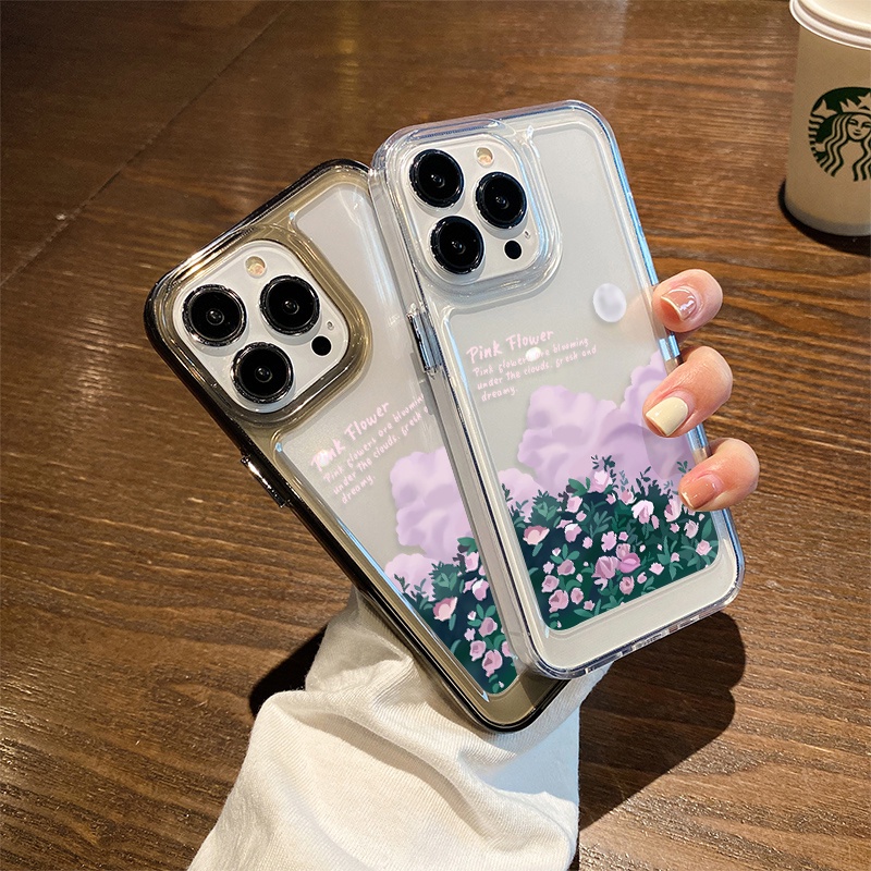 Casing Awan Bunga Pink Untuk IPhone Kompatibel6 7 8 6Plus 7Plus 8Plus 11 14 Pro Max X XS XR 11 12 13 14 Pro Max SE 2020 2022 Plating Electroplated Buttons Shockproof Cover
