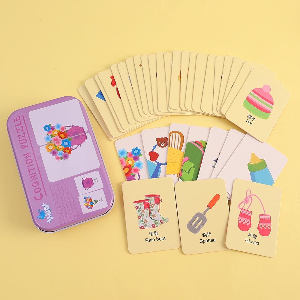 Kartu Puzzle Cognition Bayi/Kartu Edukasi Cina Inggris/Permainan Mencocokkan Lalu Lintas Hewan Buah/Mainan Montessori Anak Paud/Kartu Belajar Dini Untuk 12 3 Tahun