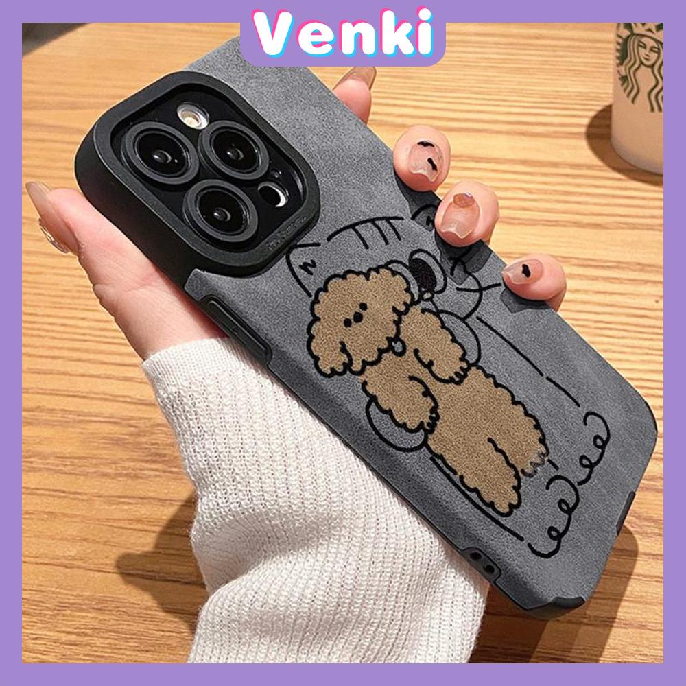 VENKI - Untuk iPhone 11 Case Leather Pupil Suede Case Soft Shockproof Phone Case Camera Simple Cute Cat Bear Kompatibel dengan iPhone 14 13 Pro max 12 Pro max xr xs 7Plus 8Plus