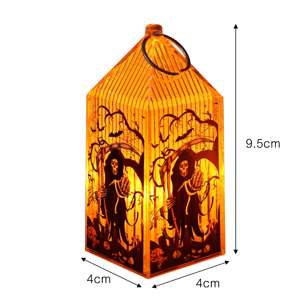 Halloween Lampu Kristal Bening Kecil/Lentera Labu Portabel/Lampu Penyihir Kerangka Kastil Dapat Digantung/Lampu LED Kuning Hangat/Dekorasi Meja Rumah/Properti Fotografi Pesta