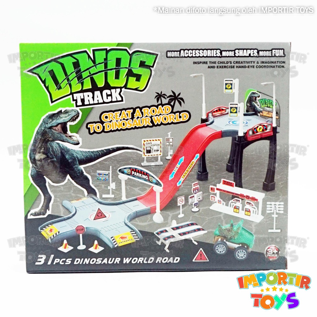 Mainan Anak Set Dinosaurus Track Car TERLENGKAP Parkir Mobil Dino