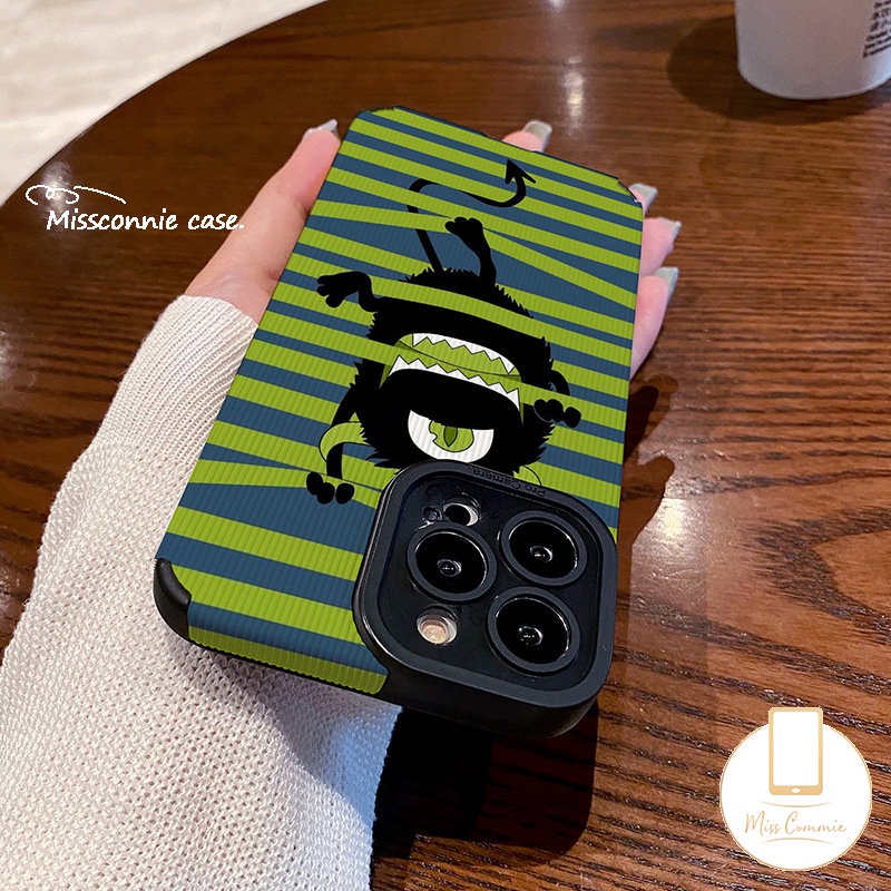 IPHONE Case Shockproof Monster Kecil Lucu Gaya Korea Kompatibel Untuk Iphone12 11 13 14 Pro MAX XR 7 8 Plus X XS MAX 7Plus Lovely Monster University Leather Texture Cover