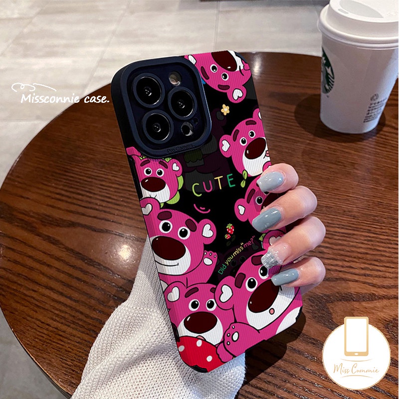 IPHONE Casing Ponsel Tahan Guncangan Tekstur Kulit Mewah Yang Indah Kompatibel Untuk Iphone7 8 Plus11 13 14 7Plus XR 12 Pro MAX X XS MAX Kartun Lucu Manyo Strawberry Bear Cover