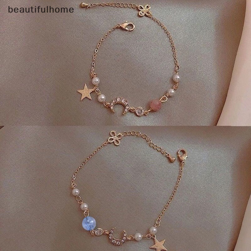 {Cantikrumah} Fashion Bintang Bulan Zirkon Liontin Gelang Lucu Mutiara Paduan Gelang Untuk Hadiah Perhiasan Pesta Perempuan FashionZone.