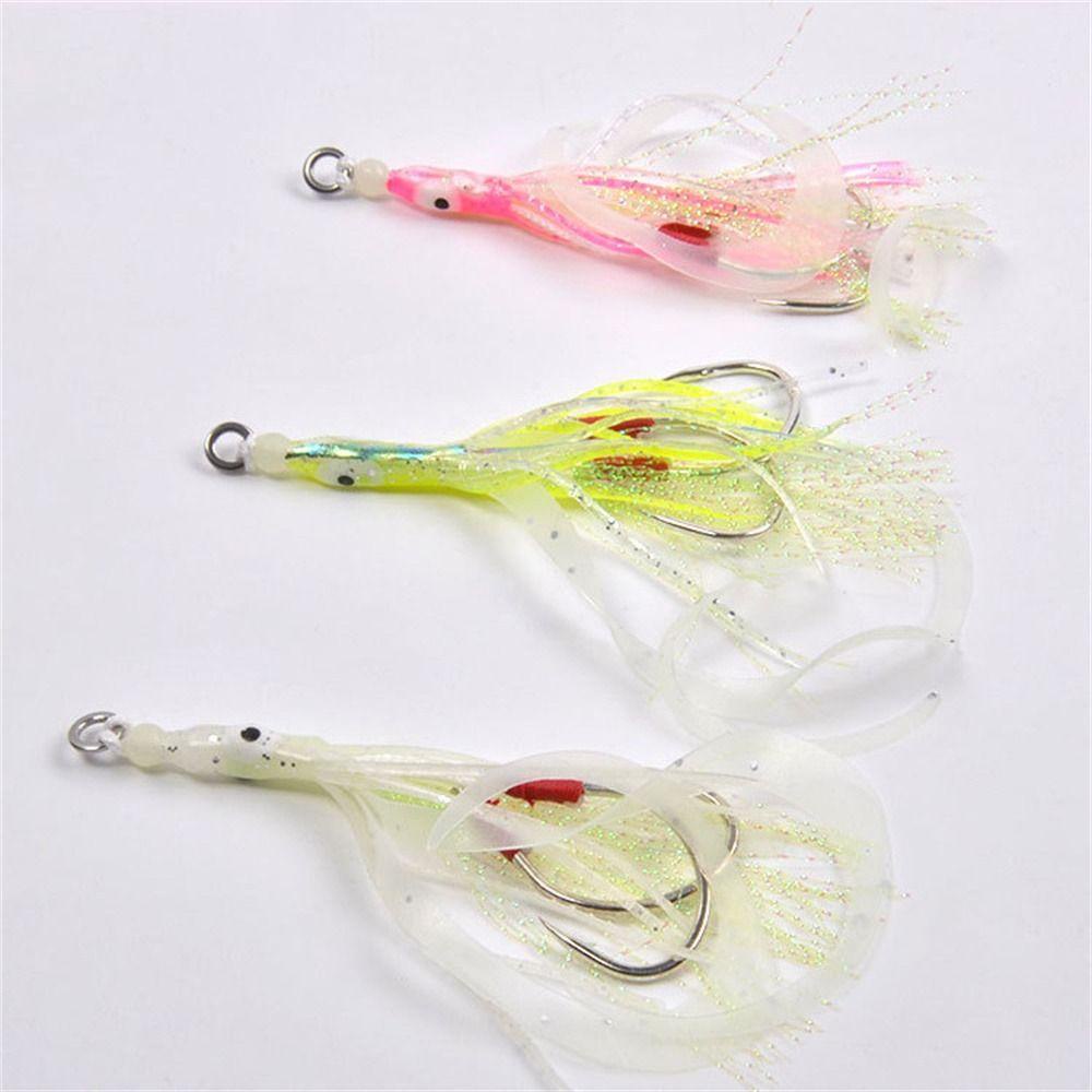 Lanfy Assist Hooks Double Hook Aksesoris Memancing Silikon Assist Fishhook Luminous Jig Umpan Untuk Air Asin