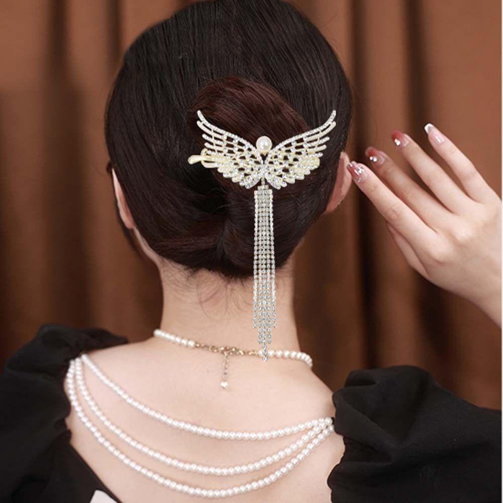 Needway Twist Clip Elegan Vintage Mutiara Rumbai Medium Claw Clips Korea Goody Rambut Jepit Berlian Imitasi Hair Clips Untuk Wanita