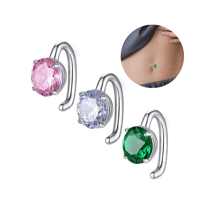 1pc Cincin Perut Tindik Zirkon Warna-Warni Warna Solid Kristal Stainless Steel All-match Perhiasan Tubuh Seksi Pantai Aksesoris