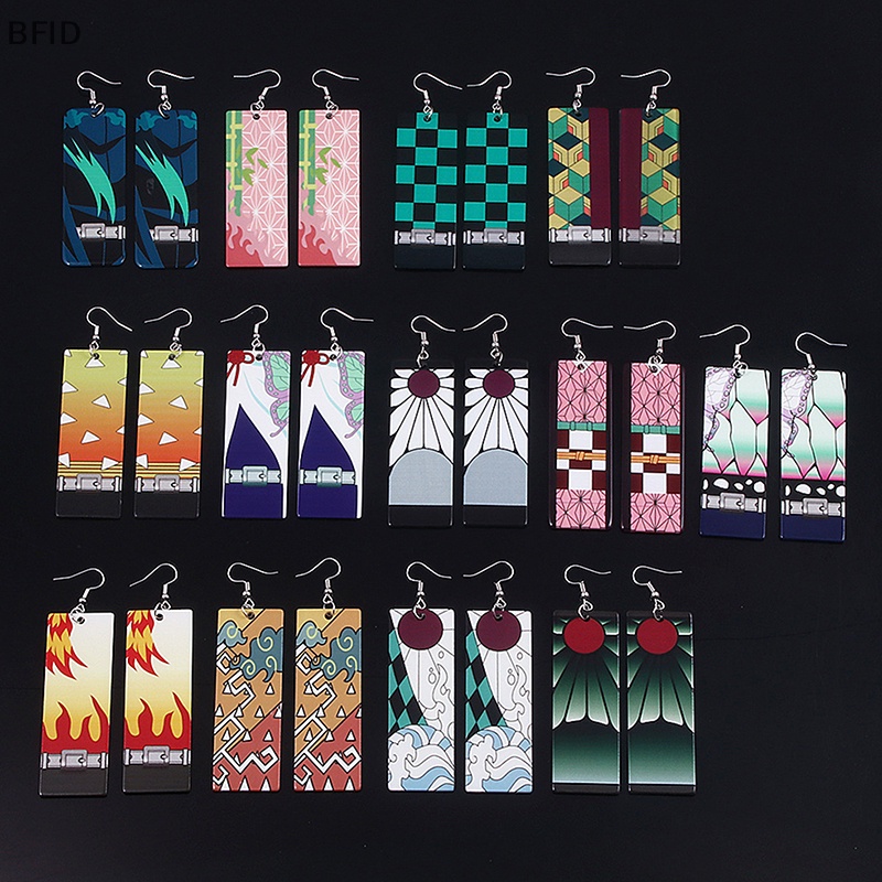 [BFID] Anting Klip Fashion Untuk Pria Demon Slayer Kimetsu no Yaiba Kamado Tanjirou Klip Telinga Akrilik Wanita Cosplay Earrings Perhiasan [ID]