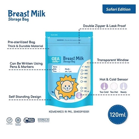 Gea Baby Breast Milk Storage Bag Lion 120ml Kantong Asi