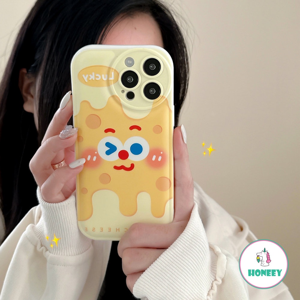 IPHONE Lovely Kartun Keju Emoji Airbag Ponsel Case Kompatibel Untuk Iphone11 Pro Max 14promax Case Iphone13 12 Pro Max Lembut TPU Shockproof Ponsel Cover