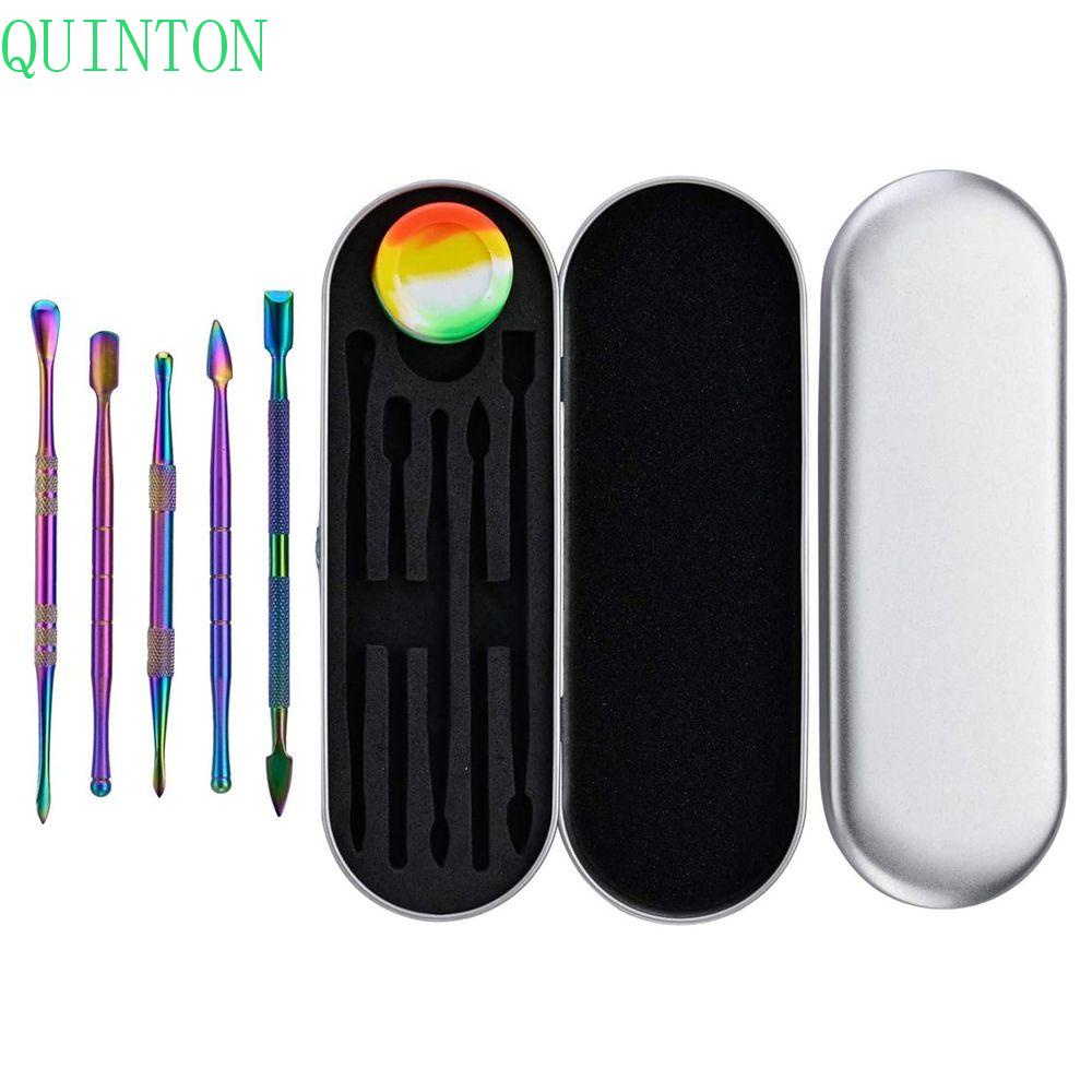 Quinton Alat Ukir Lilin Warna Pelangi Stainless Steel Pelindung Metal Case Dengan Wadah Silikon Carver Silicone Jar Handcraft Tool Kit