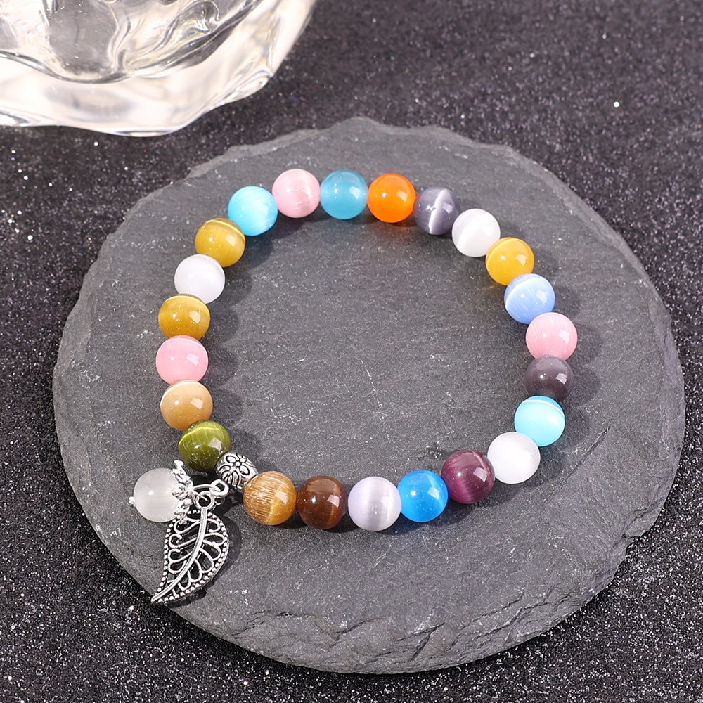 Multicolor Cat Eye Stone Bead Bracelet/Chakra Strand Stretch Bracelets/Opal Stone Ajustable Bangle/Perhiasan Penyembuhan Yoga Kristal Merah Muda/Aksesoris Fashion Wanita