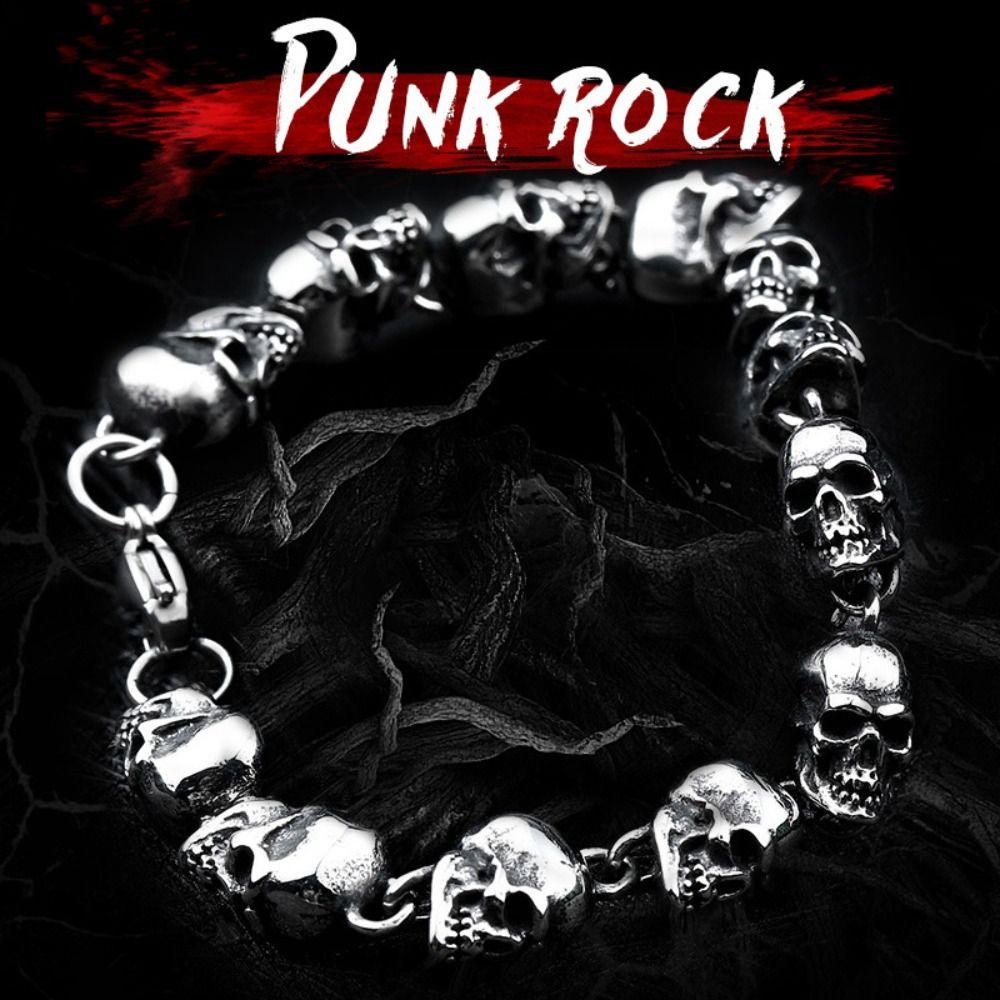 Needway Gelang Manik-Manik Tengkorak Kreatif Keren Skull Head Charms Kepribadian Gothic Alloy Aksesoris Perhiasan Untuk Wanita