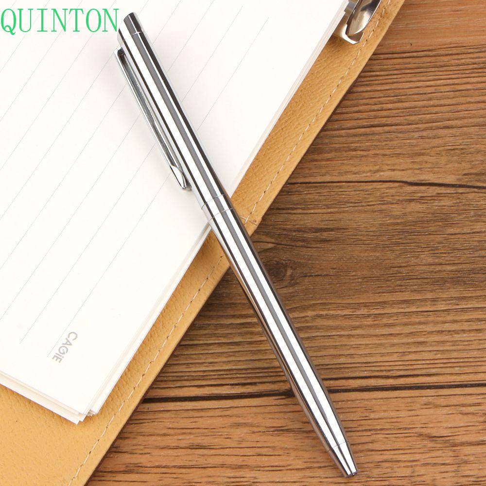 Bolpoin QUINTON Saku-Ukuran Tinta Hitam Silver Glossy Stainless Steel Alat Kantor