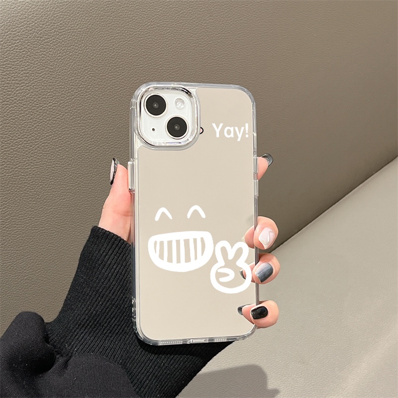 IPHONE Kartun Yay Emoji Mirror Phone Case Kompatibel Untuk Iphone11 12 13 14 12Pro 13Pro 14Pro Pro Max XR X XS Max Electroplating Tombol Perlindungan Mirror Cover