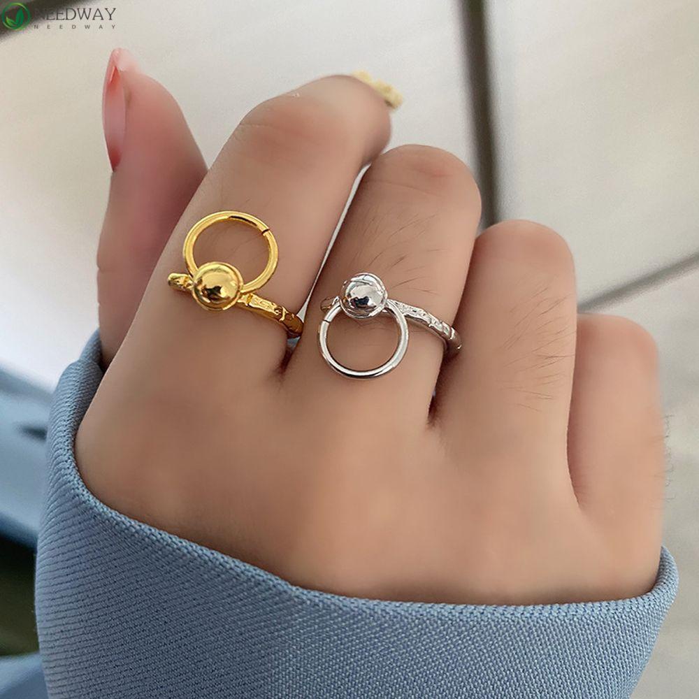 Needway Bulat Liontin Cincin Mode Minimalis Jari Telunjuk Cincin Perhiasan Hadiah Ekor Cincin Gadis Wanita Cincin