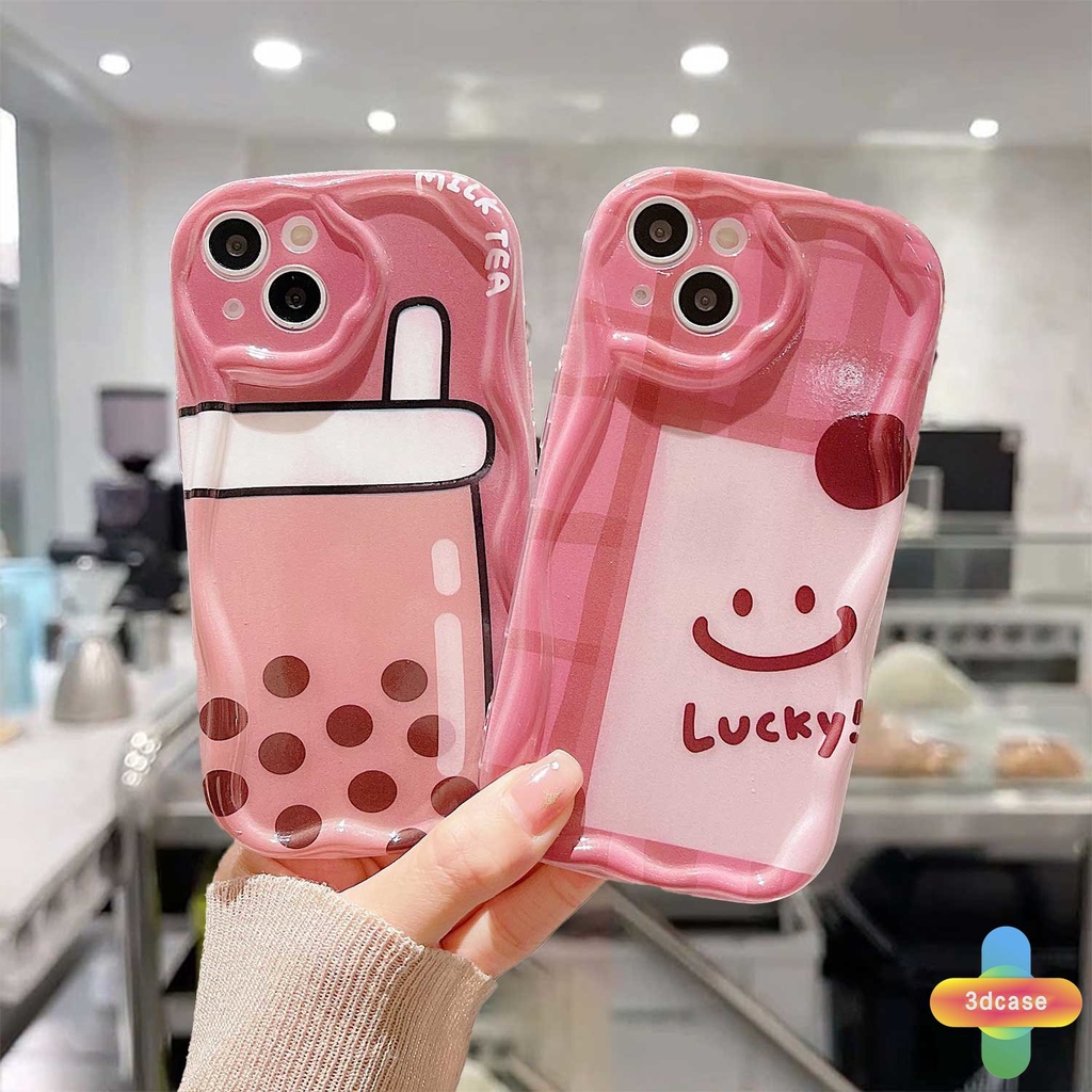 Smiley Lucu Lembut Tpu Case Untuk Realme C35 C33 C30 C30S C55 C11 2021 C21Y C31 C15 C21 C25 C20 C3 C12 C2 C25S 10 5S 5 5i 9i C17 7i C1 C25Y C2 C3i 6i C20A  Narzo 20 10 10A 20A 30A 50i 50A Kartun Teh Susu 3D Bergelombang Melengkung Pinggiran Glossy Cover