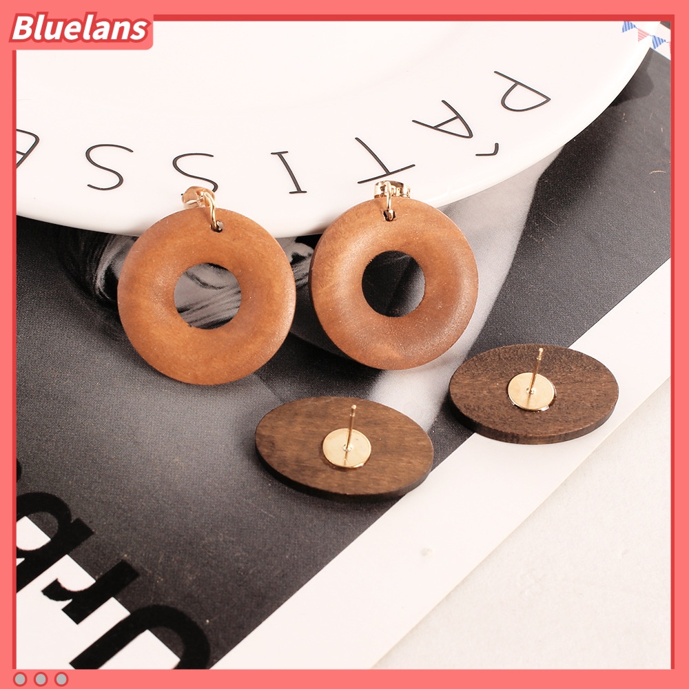 [BLS] Anting Kayu retro Yang Modis fashion Wanita all-match oval ring log earrings Kepribadian Anting Panjang