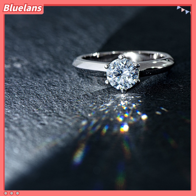 [BLS] Mahkota Klasik Enam Cakar Terbuka Cincin Imitasi Amerika D Warna Moissanite Kawin Cincin Wanita