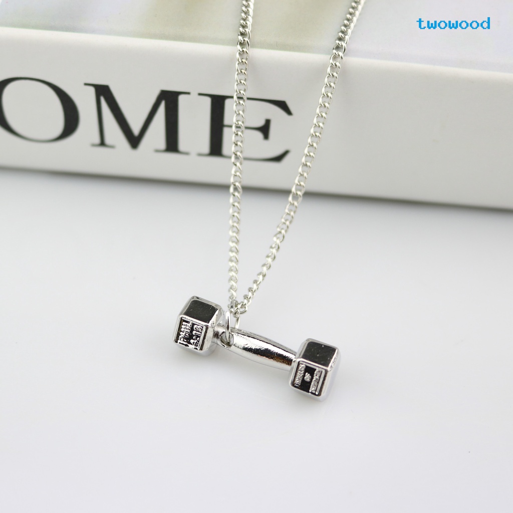 Twowood Fitness Dumbbell Necklace Pria Kalung Kepribadian Wanita Barbel Aksesoris