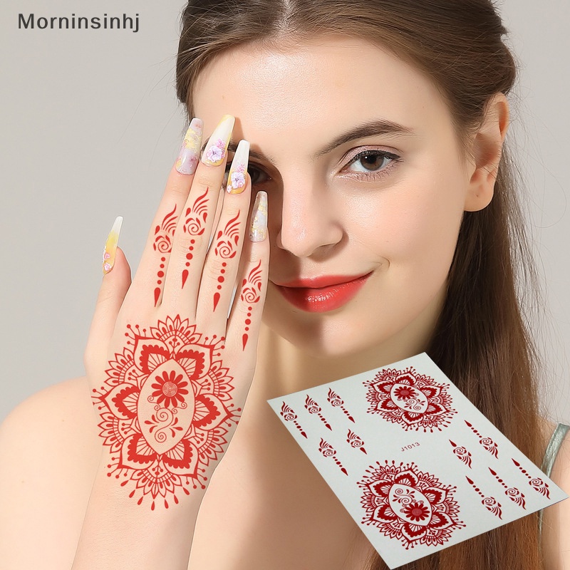 Mornin Henna Merah Tato Temporer Wanita Bunga Mandala Mehndi Stiker Untuk Tangan Wanita Pelindung Tubuh Tato Tahan Air id