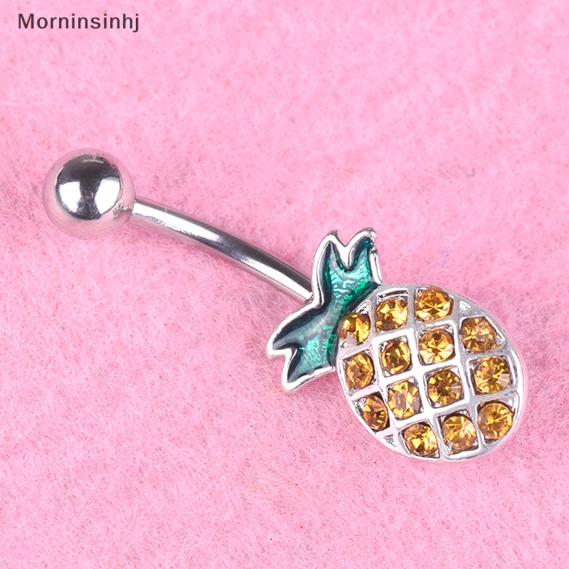 Mornin Cincin Pusar Baja Nanas Kristal Belly Button Ring Bar Perhiasan Tubuh id