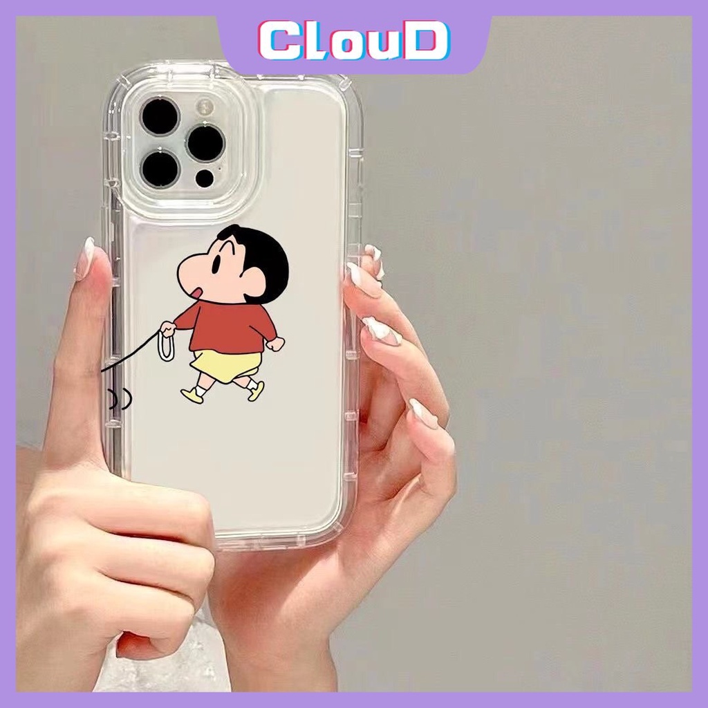 IPHONE Cute Crayon Shin-chan Nohara Shiro Airbag Shockproof Clear Soft Lovers Case Kompatibel Untuk Iphone11 12 14 13 Pro MAX XR XS X MAX 7 6S 6 8 Plus Kartun Lucu Pasangan Ponsel Cover