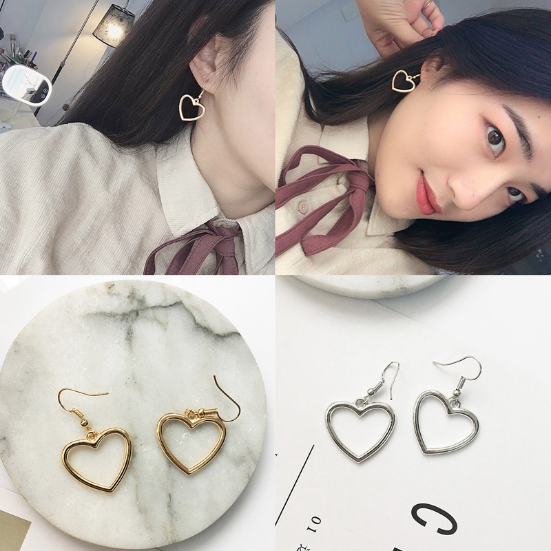 Jantung Logam Drop Anting-Anting Wanita Berongga Geometris Cinta Anting-Anting Perhiasan Hadiah Pesta