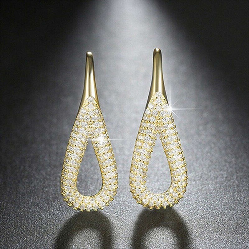 Fashion Mewah Tetesan Air Berbentuk Anting Kait Wanita Bling Bling Cubic Zirconia Halus Gadis Hadiah