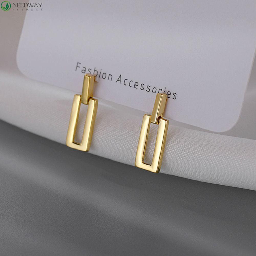 Needway Wanita Stud Earrings Trendy Eleagnt Persegi Panjang Geometris Temperamen Drop Earrings