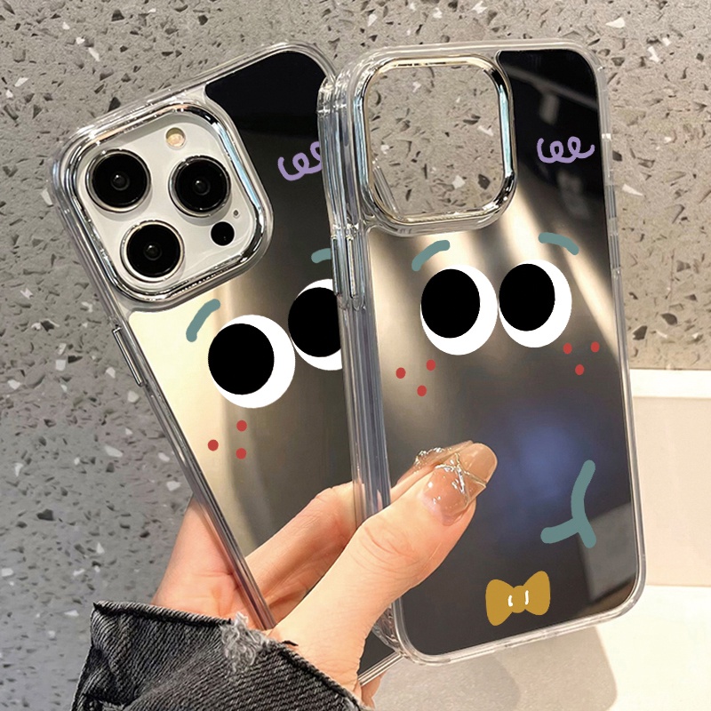 IPHONE Casing Ponsel Cermin Mata Besar Kompatibel Untuk Iphone11 12 13 14 12Pro 13Pro 14Pro Pro Max XR X XS Max Electroplating Tombol Perlindungan Mirror Cover