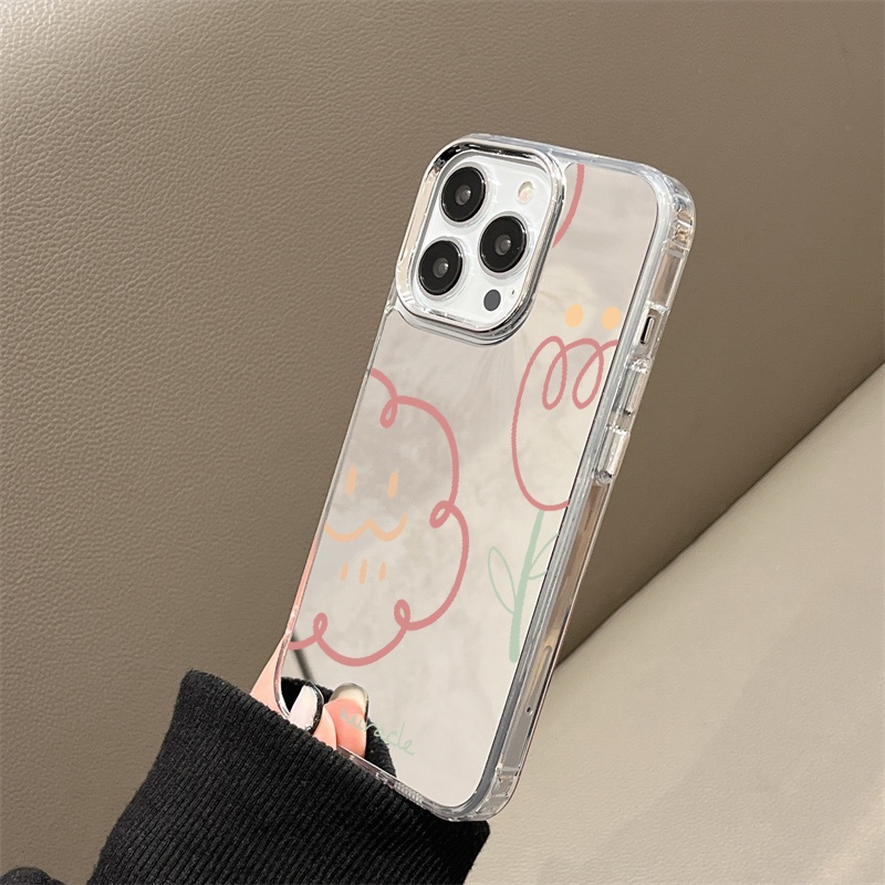 IPHONE Smile Cloud And Flower Mirror Phone Case Kompatibel Untuk Iphone11 12 13 14 12Pro 13Pro 14Pro Pro Max XR X XS Max Electroplating Tombol Perlindungan Mirror Cover