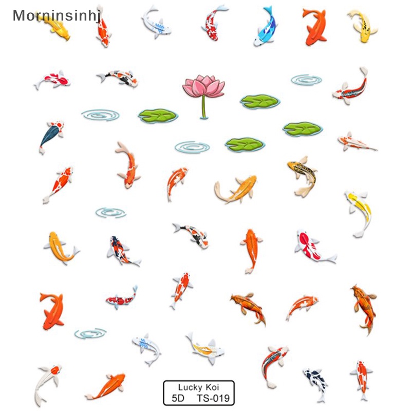 Mornin 5D Timbul Warna-Warni Daun Teratai Ikan Kecil Lembut Relief Nail Art Stiker DIY id