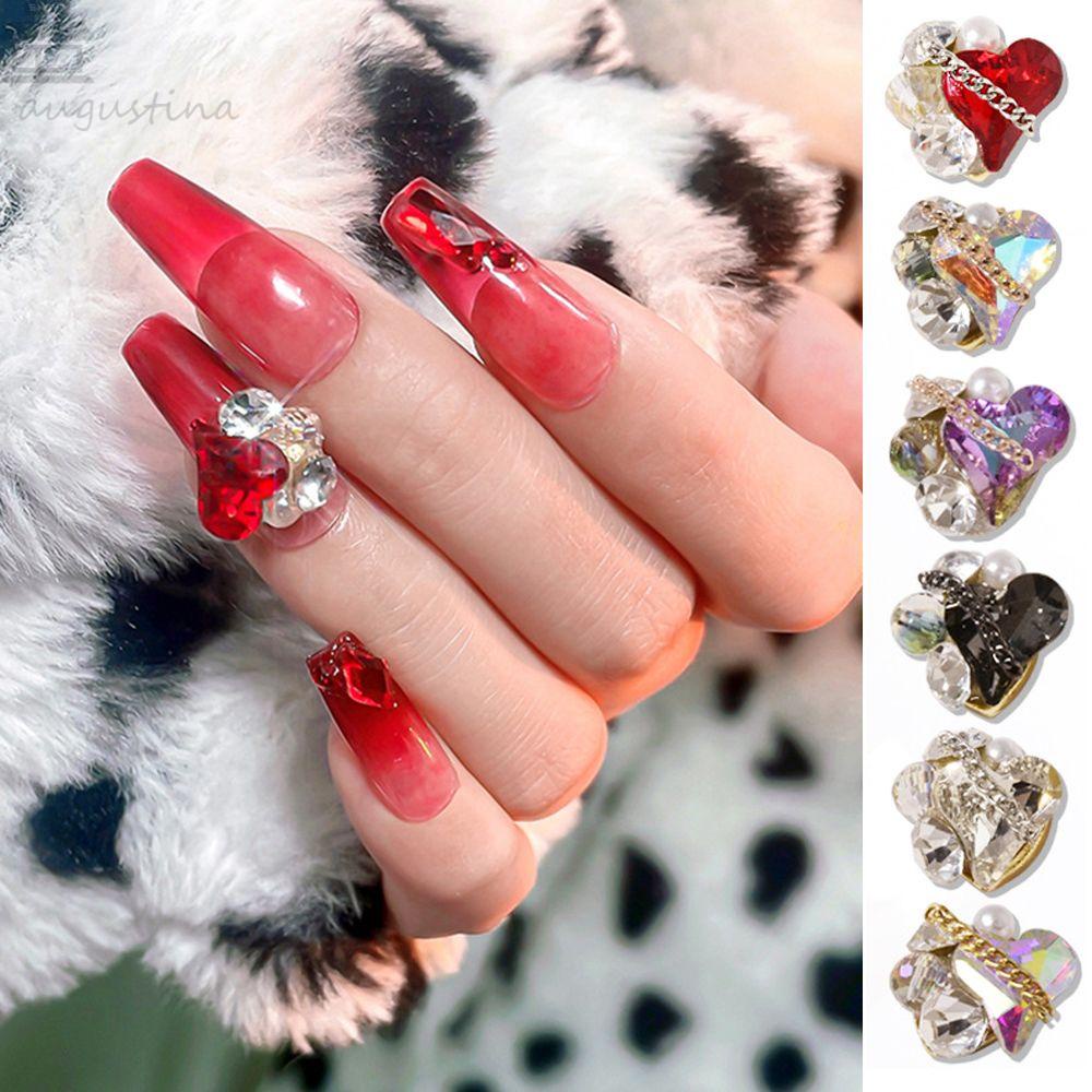 AUGUSTINA Agustina Jantung Kuku Pesona Cinta Hati Shiny Membuat Perhiasan Susun Ornamen Kerajinan DIY Kristal 3D Berlian Imitasi