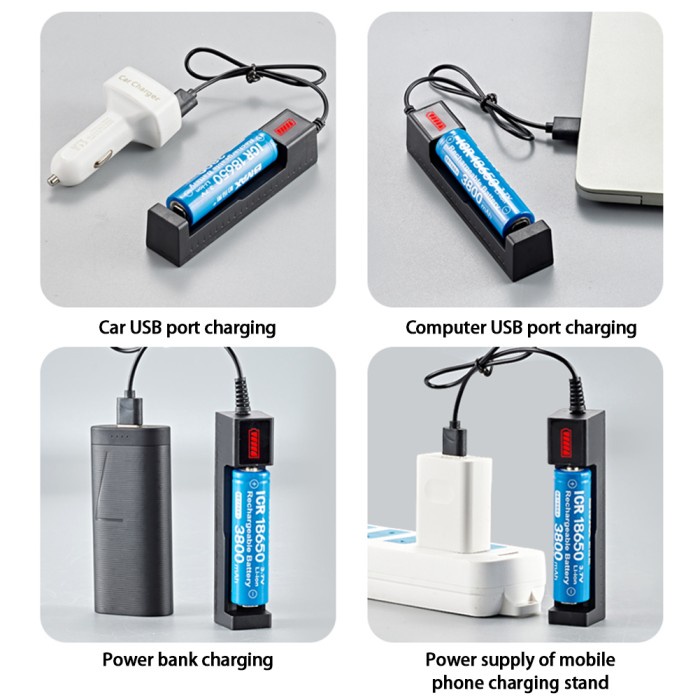 Universal USB Charger 1 Slot 18650 Battery Pengisi Daya Pintar Li-ion