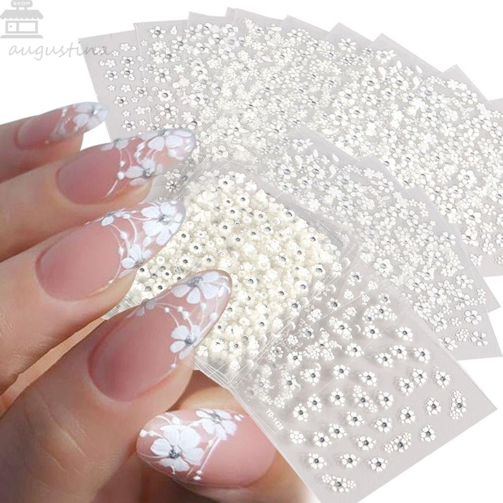 AUGUSTINA Agustina Nail Art Stiker Set Fashion Indah Sakura Kuku Pesona Hati 3D Desain Campur Manicure Beauty Aplikasi Pengantin Nail Decals