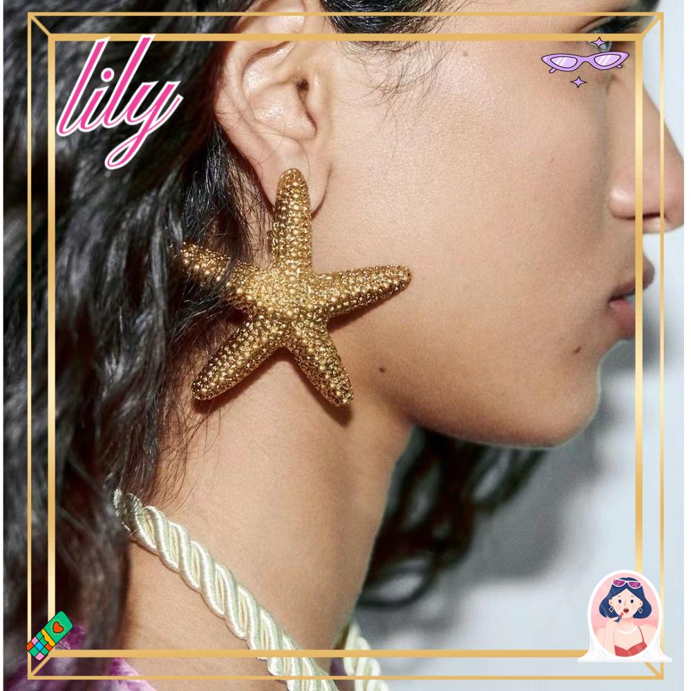 Anting LILY Starfish, Kalung Bintang Laut Musim Panas, Perhiasan Stud Telinga Emas Vintage Trendi2023 Untuk Pesta
