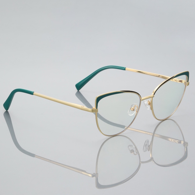 (YUZHU) Western Fashion Cat Eye Anti Blue Light Eyeglasses Metal Ketapel Kacamata Optik