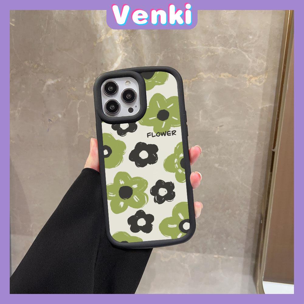 VENKI - Untuk iPhone 11 iPhone Case Matte Blister Soft Case Hitam Beige Shockproof Perlindungan Kamera Bunga Hijau Sederhana Kompatibel dengan iPhone14 13 Pro max 12 Pro Max xr xs 7 8Plus