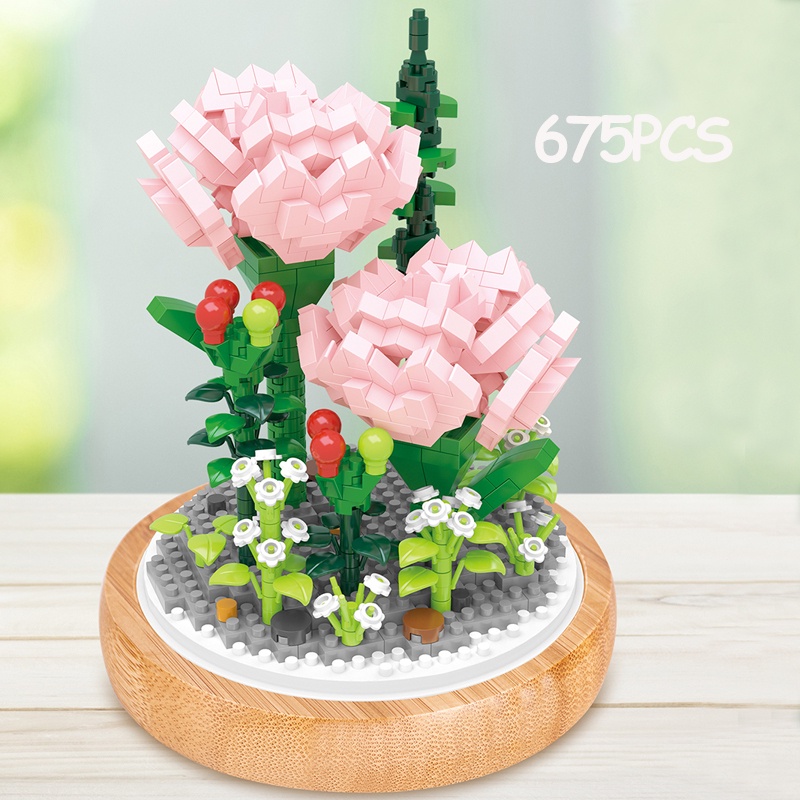 Bunga Blok Mainan Balok DIY Bangunan Buket Bunga Immortal Kotak Tampilan Untuk Dekorasi Building Block Flowers Hadian