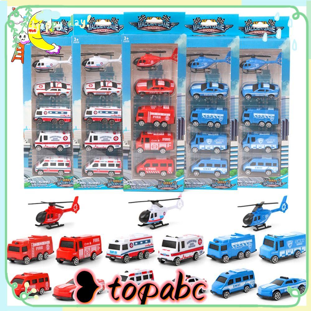 TOP 5pcs /set Mainan Mobil Inersia Mini Coasting Fleksibel Berputar Kendaraan Teknik Ambulance