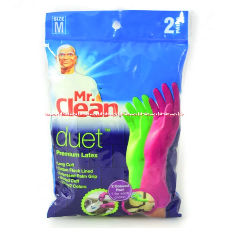 Mr Clean Duet Premium Latex Glove 2Pasang Sarung Tangan Warna Warni Hijau Pink Latek Mrclean Color