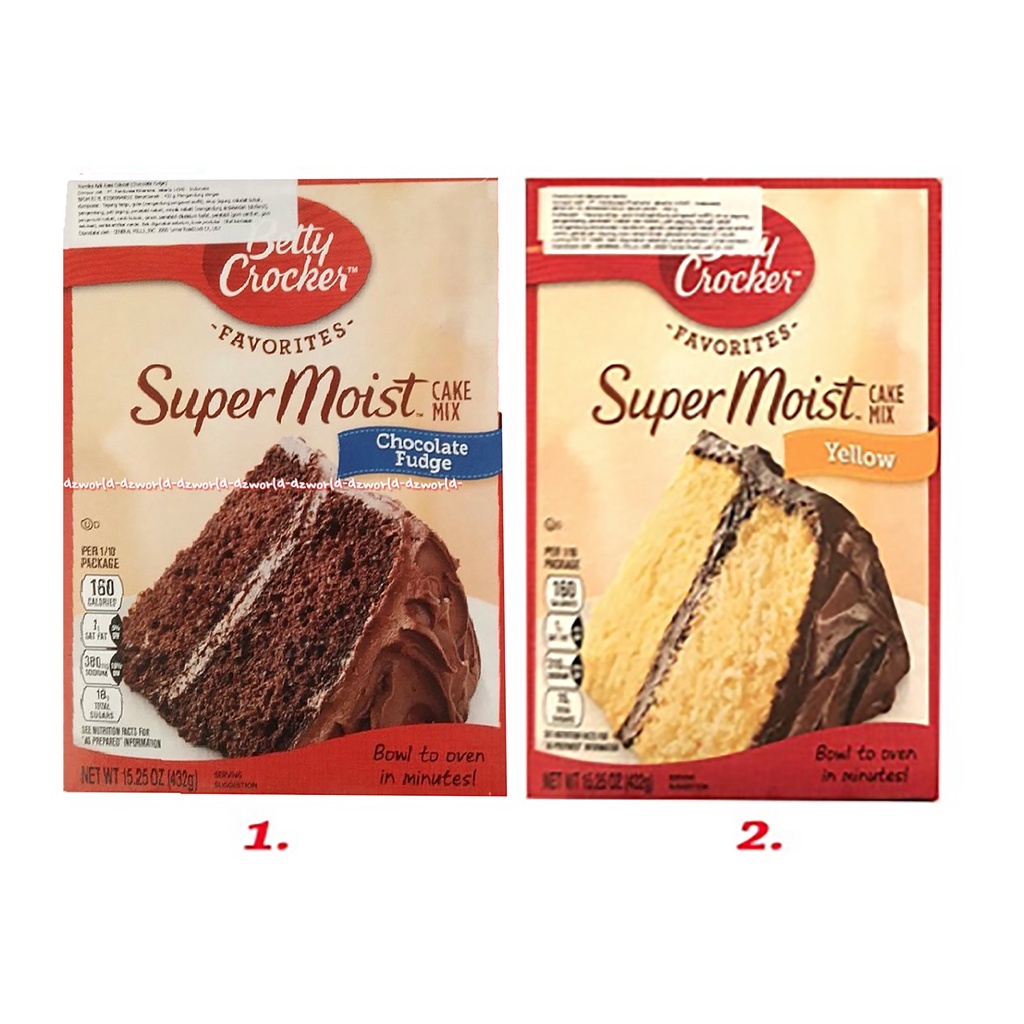 Betty Crocker Super Moist Cake Chocolate Fudge Food Yellow 432gr Tepung Premiks Kue Cake Instan
