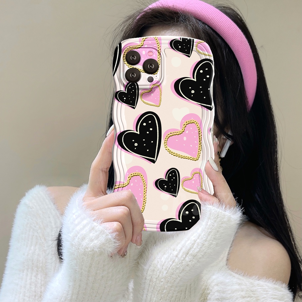 Casing Realme C53 C55 C33 C30s C31 C35 Realme 10 9i 8i 6i 5 7i C15 C25 C21Y C25Y C12 C1 C20 C3 C2 C1 Narzo50 Avocado Green Pink Gradasi Love Heart Wavy Edge Couple Case RIXUAN