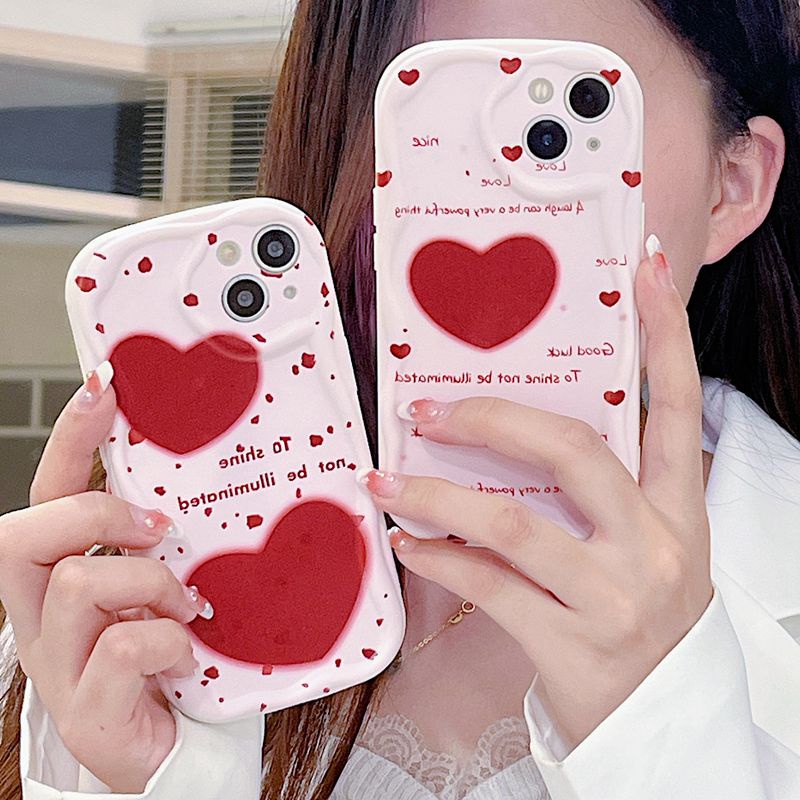 Cream Casing English Two Red Loves Soft Case HP iP iPhone 6 6S 7 8 14 + Plus SE 2020 2022 X XS XR 11 12 13 Pro Max