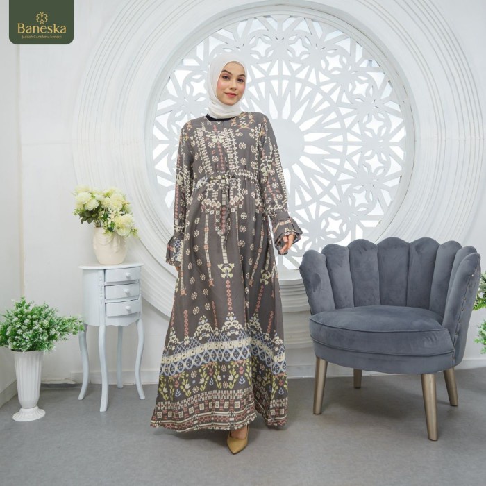 Promo New Style Gamis Baneska Busui Alfaza Series - Grey, M