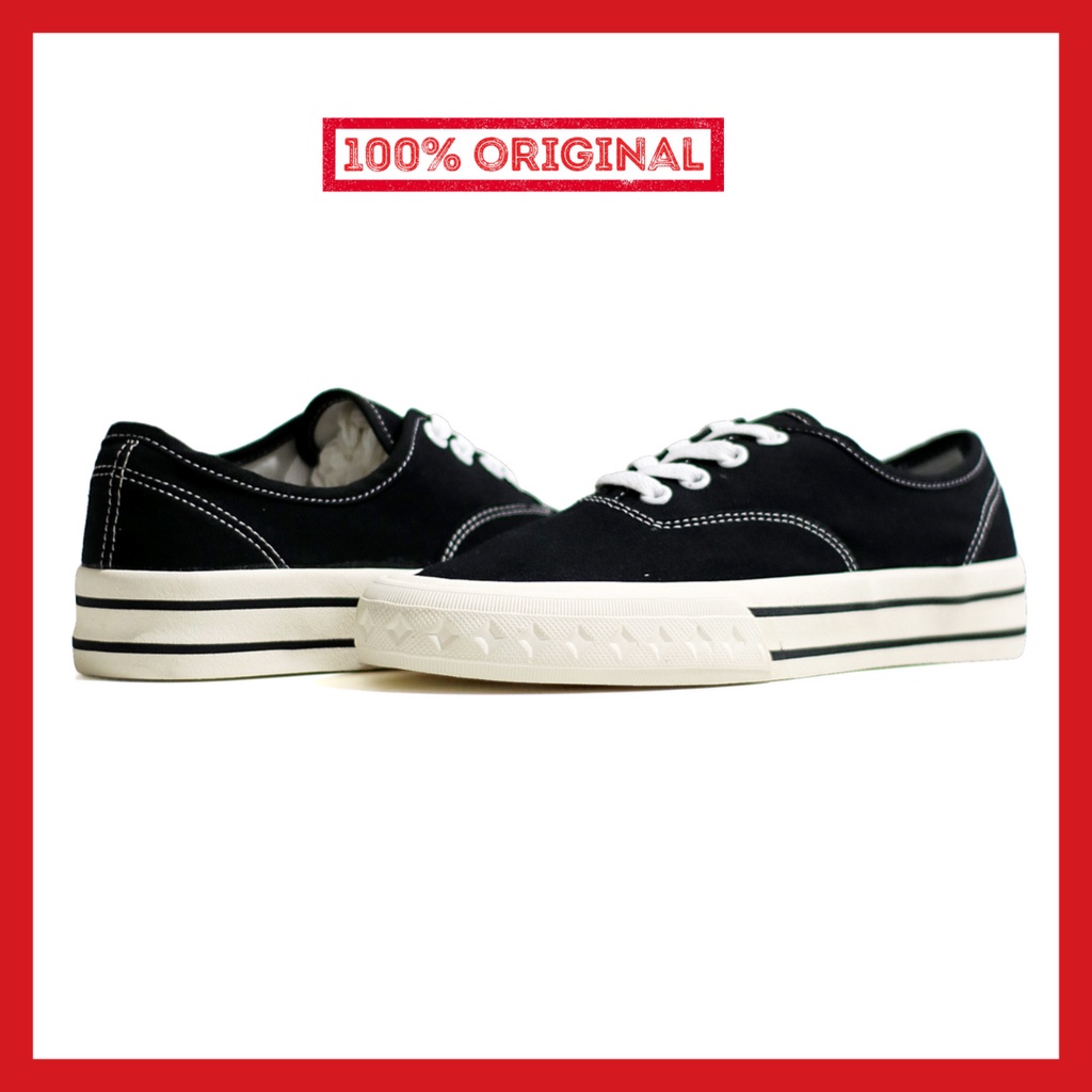 ORIGINAL - Sepatu Brand Lokal Kasual Pria Wanita No Brand Black White Low Not Sneakers Vans Authentic Black White