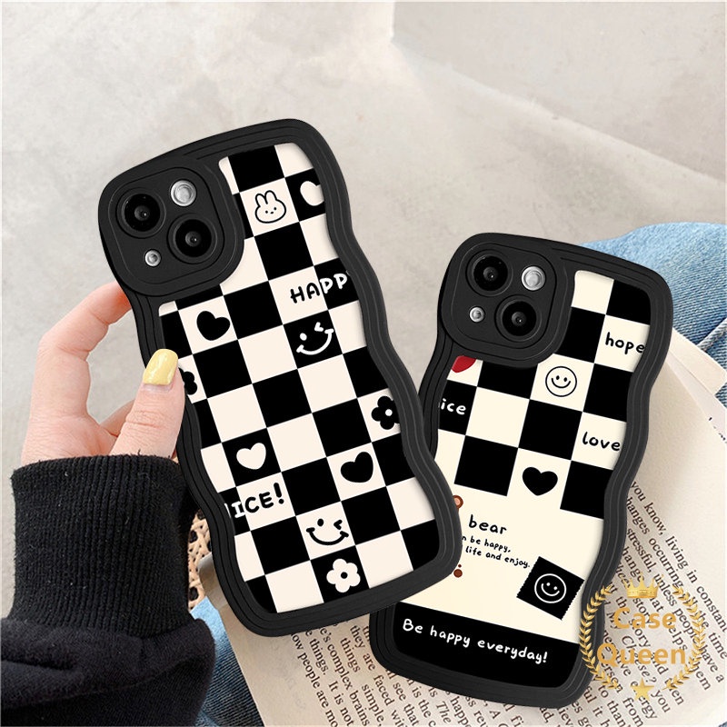 Fashion Chessboard Beruang Lucu Pasangan Case Untuk Redmi 10C 9T 9C NFC A1 10A 9A 12C 9C 10 9 Note8 9 10 11s 10S 11 Wavy Edge Diamond Grid Love Heart Flower Cute Dinosaurus Smiley Cover