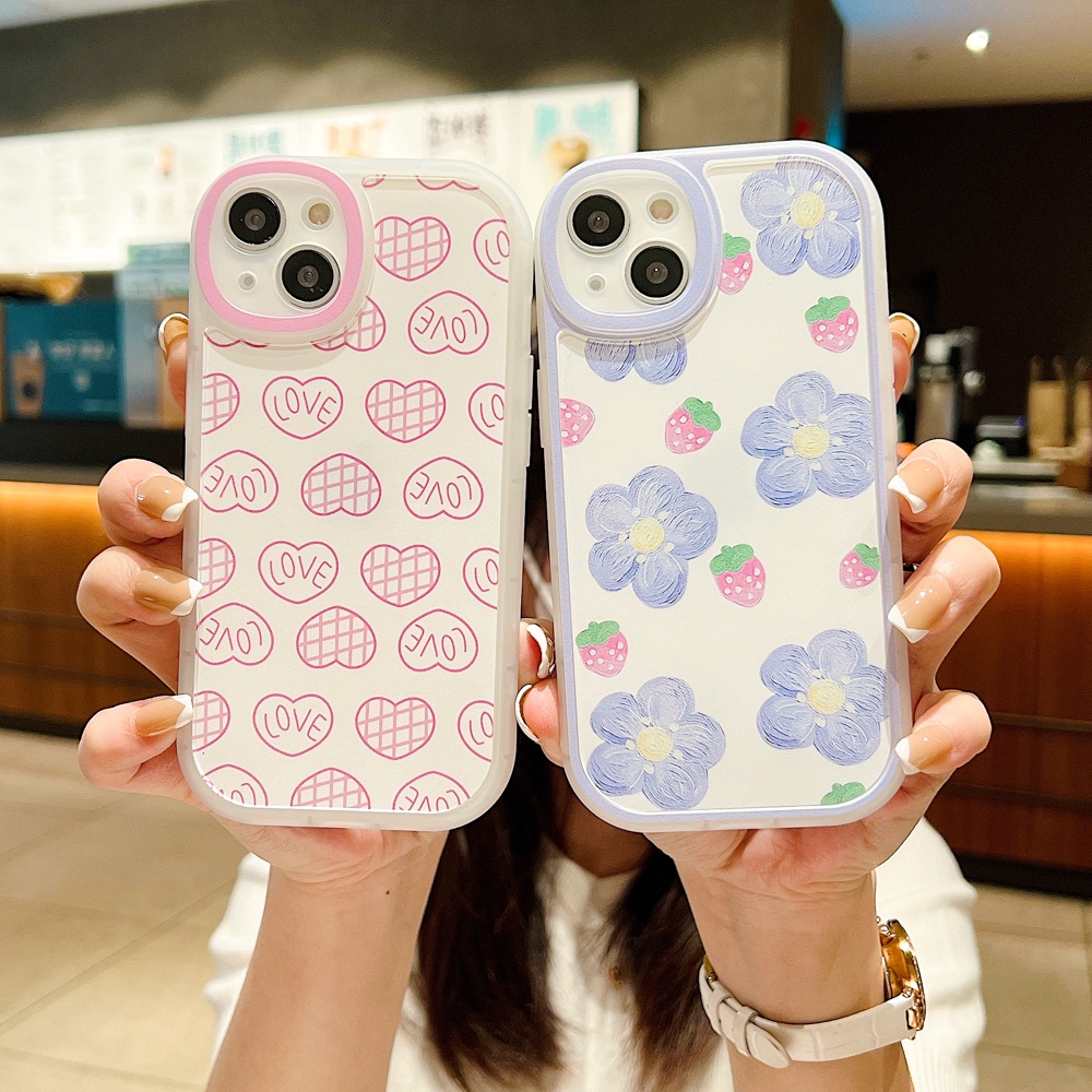 Casing Bunga Love Heart Dan Ungu Untuk Vivo Y50 Y30 Y20 Y11 Y12 Y17 Y19 Y32 Y33S Y21 Y97 Y55 Y5S Y95 Y93 Y91 Y85 Y89 Y75 V11i U3 Iqoo U5 U5E Airbag Shockproof Soft TPU Cover